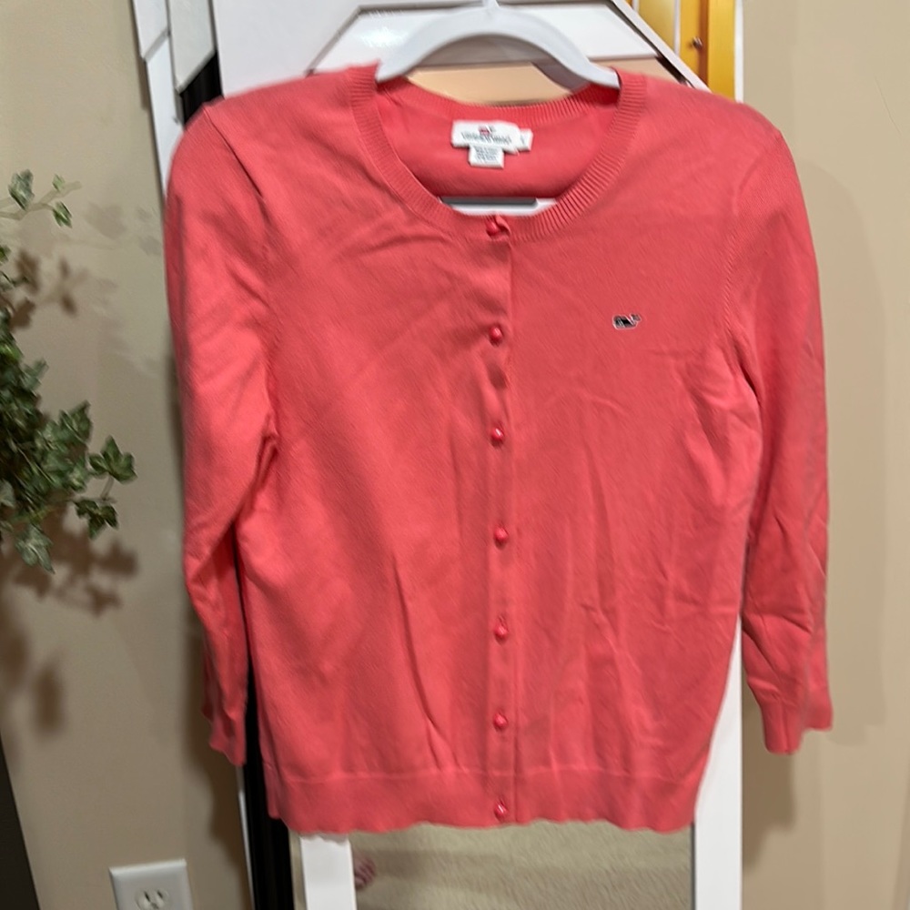 VINEYARD VINES PEACH CARDIGAN- LARGE